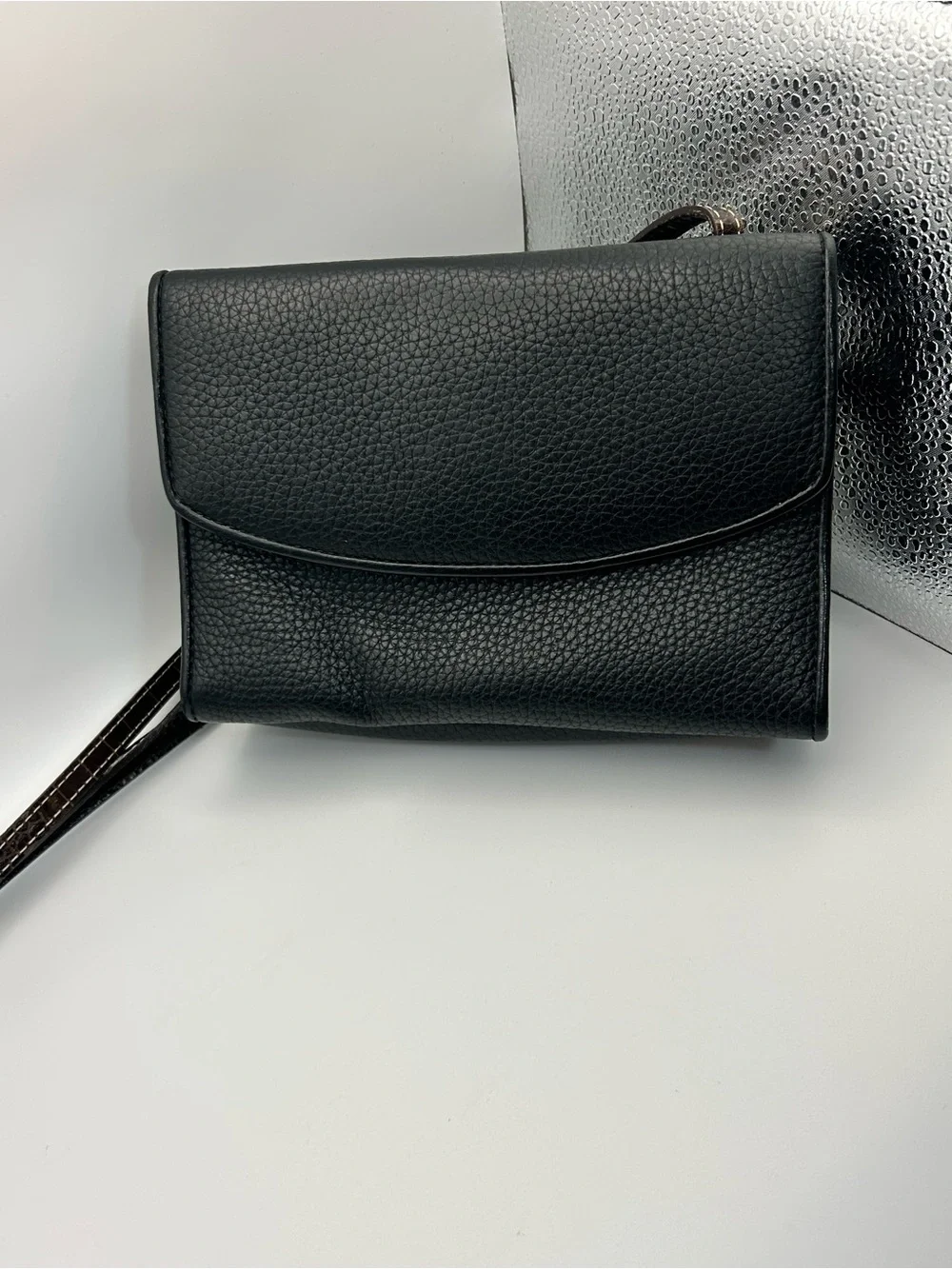 Brighton Vintage Pebble Leather Crossbody Purse Two-tone Black Brown Organizer - Picture 10 of 16